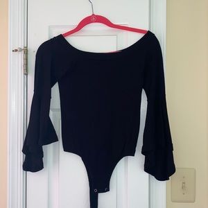 Black off the shoulder long sleeve body suit